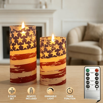American Independence Day Flameless Candle, with Flickering Flame Effect, for Patriotic Theme Home Decor, Independence Day, Memorial Day Table Centerpiece
