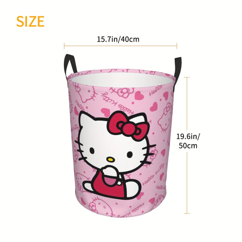 Sanrio Official Hello Kitty Laundry Basket - Cute Iconic Face Collapsible Hamper with Sturdy Handle, Portable Oxford Cloth Portable Storage Suitable for &, Laundry (), Laundry Baskets