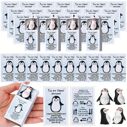 36 Sets Emotional Support Penguin Resin Cards - Positive Appreciation Gifts for Volunteers, Teachers, Employees, Coworkers - Mental Health Breathing Box with Uplifting Messages, Graduation & End of Year Desk Decor (No Batteries Needed), Penguin Gifts