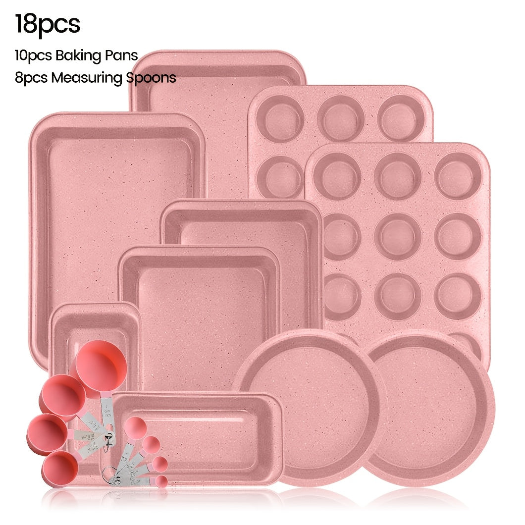 2/6/7/8/12/16/18pcs Non-Stick Baking Pan Set for Kitchen Oven, Baking Set with Round/Square Cake Pans, Bread Bags, Muffin Cups, Pizza Pan, Bread Scraper, Whisk, Spatula, Wire Rack, Measuring Spoon, Muffin Pan, Bread Pan, Baking Sheet, Cookie Sheet
