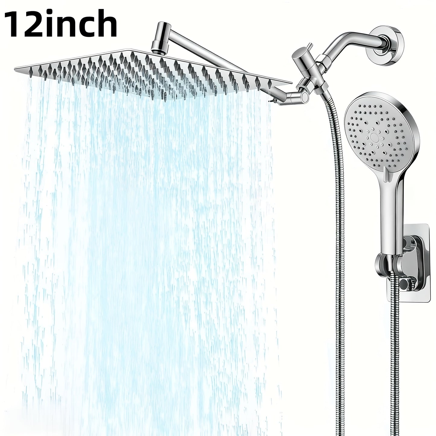 8/10/12inchShower Head, Pressure Shower Combination, Rain Shower System With Handheld Shower Head, All-metal Tee Diverter, 12-inch Extension Arm And 78-inch Hose, Anti-clogging Nozzles, Easy To Install In The Bathroom