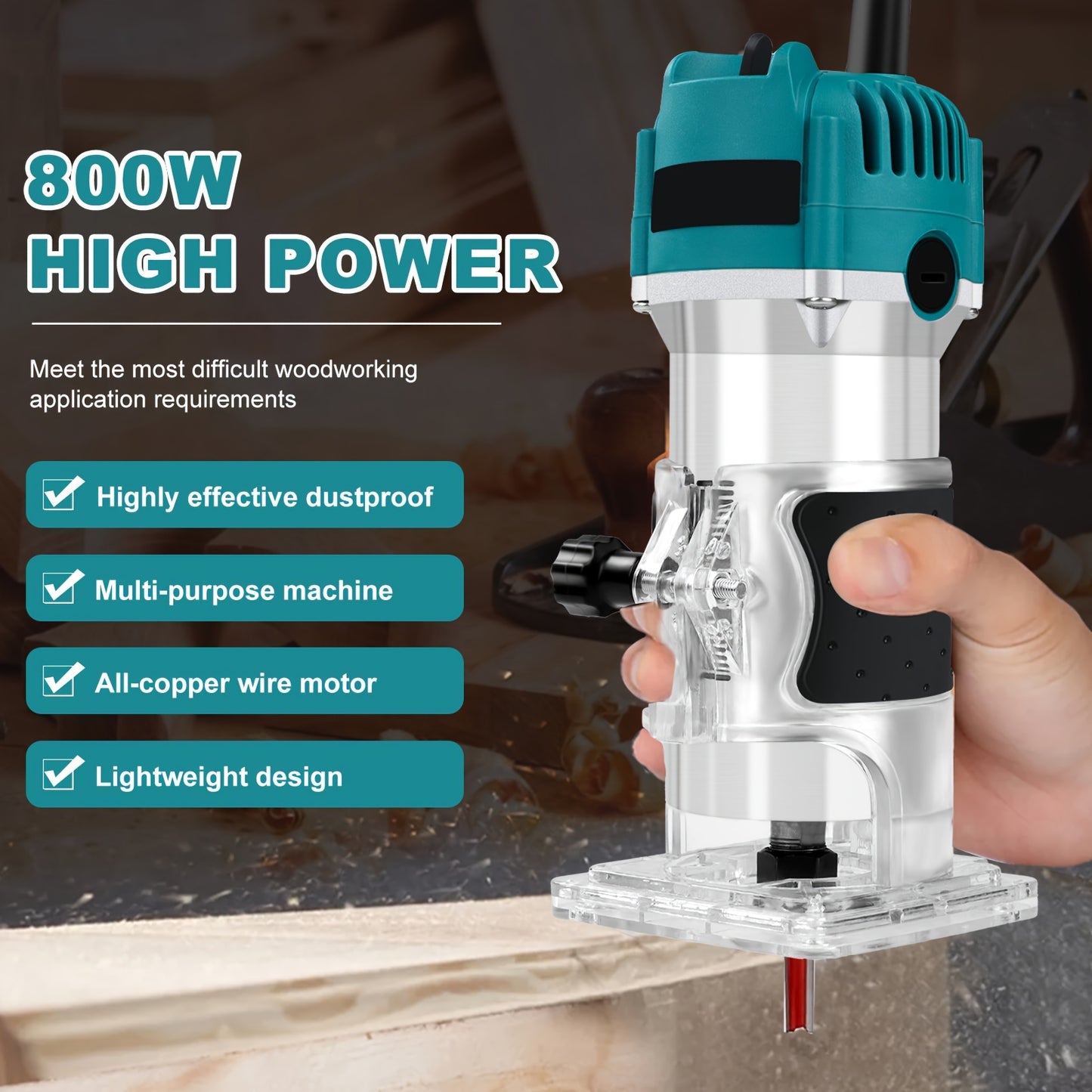 Wood Router, Router Tool Wood Trimmer Router Electric Hand Trimmer Laminate Milling Engraving Hand Machine Joiner Tool Electric for Slotting Trimming Carving 110V 800W 30000R/MIN