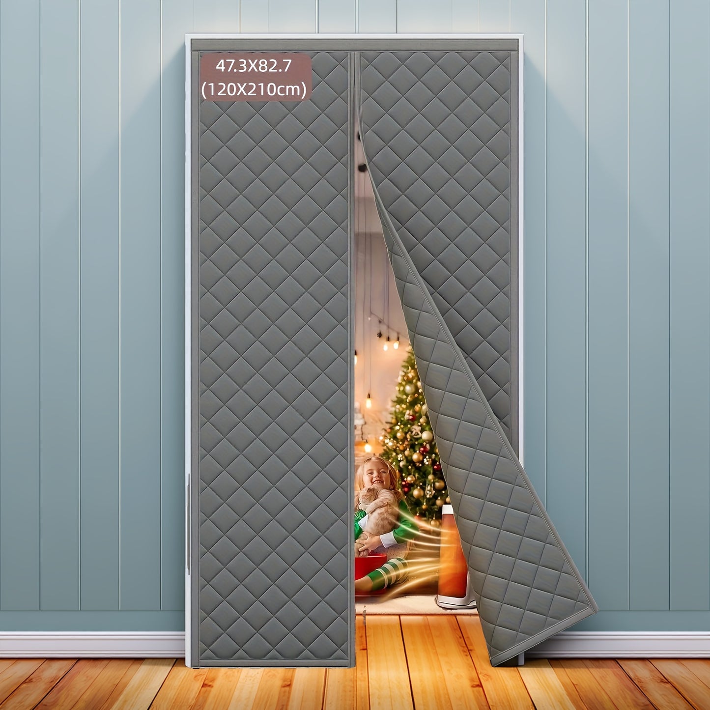 Magnetic Thermal Insulated Door Curtain, Fits 36" X 80" Door (Curtain Size 38'' X 82''), Insulation Cover Blanket for Winter/Sliding Glass/Patio Doors, Keep Cold Out, Grey/Brown