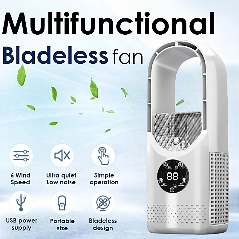 Portable Air Conditioning Fan, USB Tower Fan, Desktop Bladeless Fan - With Remote Control, Touch Screen, Water Mist Cooling, Seven-color LED Ambient Light, Timer And Intelligent Shutdown - Perfect For Offices, Travel, Camping And Home Necessities