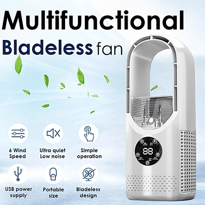 Portable Air Conditioning Fan, USB Tower Fan, Desktop Bladeless Fan - With Remote Control, Touch Screen, Water Mist Cooling, Seven-color LED Ambient Light, Timer And Intelligent Shutdown - Perfect For Offices, Travel, Camping And Home Necessities
