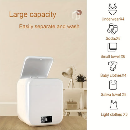 Mini Washing Machine Pure Copper Motor High Torque 4 Washing Modes Portable Washer for Underwear Socks Baby Clothes Separate Washing Anti Cross-Infection White