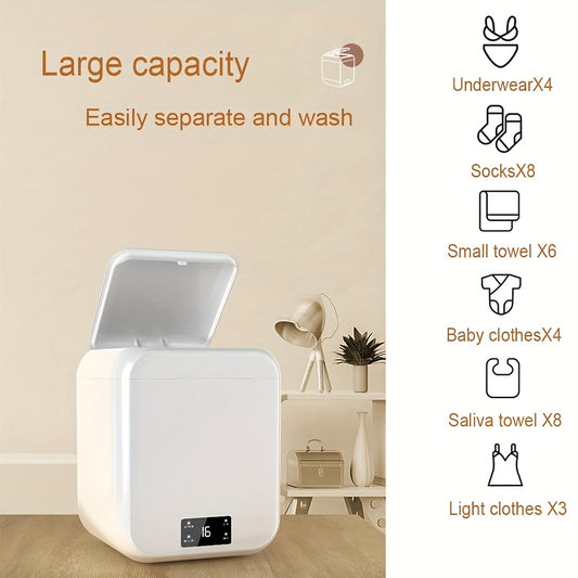 Mini Washing Machine Pure Copper Motor High Torque 4 Washing Modes Portable Washer for Underwear Socks Baby Clothes Separate Washing Anti Cross-Infection White