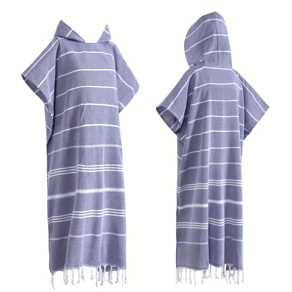 Turkish Wearable Beach Towel Sandproof Cotton Large Surf Poncho Hooded Wetsuit Changing Towel Quick Drying Sandproof, Thin Hooded Bathrobe, Lightweight, Suitable for Swimming, Bathing, Diving, Beach Surfing, Bathroom Accessory, Beach Essentials