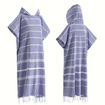 Turkish Wearable Beach Towel Sandproof Cotton Large Surf Poncho Hooded Wetsuit Changing Towel Quick Drying Sandproof, Thin Hooded Bathrobe, Lightweight, Suitable for Swimming, Bathing, Diving, Beach Surfing, Bathroom Accessory, Beach Essentials