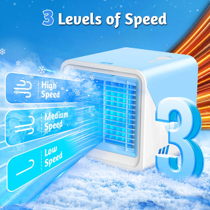 3-in-1 Portable Air Conditioner, Humidifier & Fan with Atmosphere Light - USB-Powered Compact Cooler for Home, Office, Travel - Fast Cooling, Durable ABS Design, Energy-Efficient, Cooling Fan Portable, Home Air Cooler, Sleek Design, Sturdy Build, Small Sp
