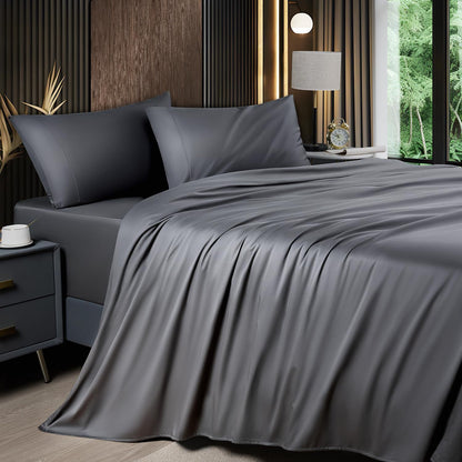4pcs 2200TC Cooling Bamboo Bed Sheet Set Summer Chill Collection-16" Deep Pocket - Silky Soft Luxury Bedding W/ Flat Sheet, Fitted Sheet & Pillowcases (Beat The Hea Stay Cool All Night) Queen Size Sheet Set Breathable Sheets Sets Queen Size Gifts