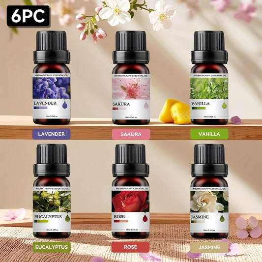 Essential Oil Set 6 Pack 0.34oz Each Floral Fruity Scents Lavender Eucalyptus Rose Jasmine Mint Orange for Diffuser Candle Humidifier Car Home Christmas Easter Gift
