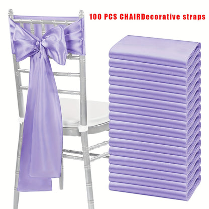 100pcs Satin Chair Sashes Bows for Wedding Banquet Party Event Decoration – 13 Colors, 18×275cm