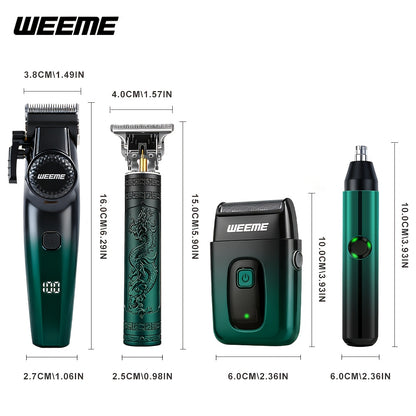 Hair Cutting Set 4pcs Professional - Electric Hair Clipper, Electric Shaver, T-Blade Trimmer & Nose Hair Trimmer, Gradient Green Gift Box, Precise Grooming Kit for Home Use & Gift