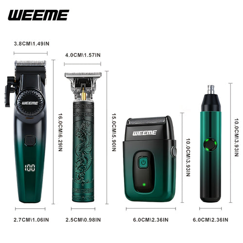 Hair Cutting Set 4pcs Professional - Electric Hair Clipper, Electric Shaver, T-Blade Trimmer & Nose Hair Trimmer, Gradient Green Gift Box, Precise Grooming Kit for Home Use & Gift
