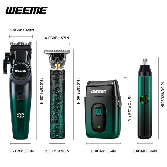 Hair Cutting Set 4pcs Professional - Electric Hair Clipper, Electric Shaver, T-Blade Trimmer & Nose Hair Trimmer, Gradient Green Gift Box, Precise Grooming Kit for Home Use & Gift
