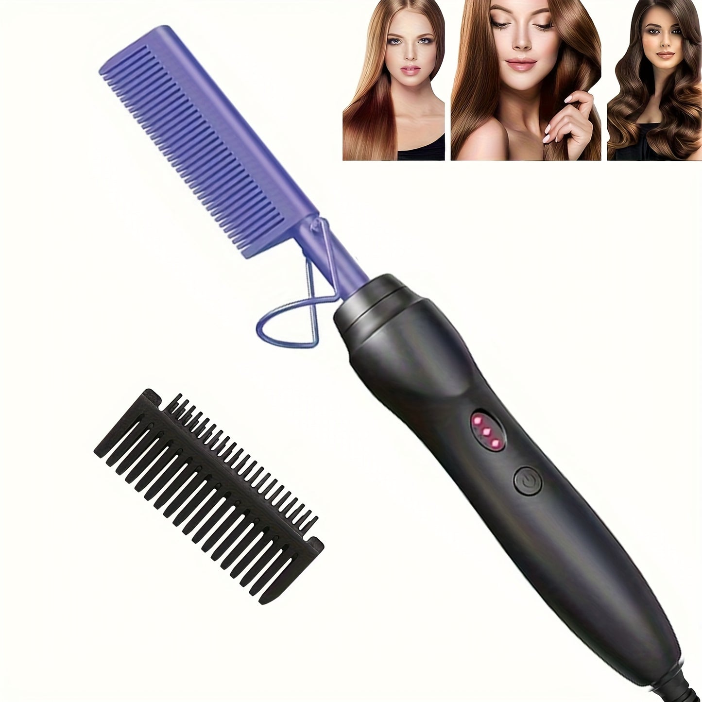 Hot Comb Hair Straightener Portable Ceramic Curler, Copper Hot Comb Heat Press Curl/ Straight Hair Styling Brush for Hair Beard Wig Wet and Dry Hair Styling Tools
