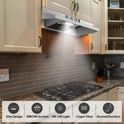 [Stainless Steel Vent Hood] 30 Inch Under Cabinet Range Hood, Ducted/Ductless Convertible Kitchen Hood, Stainless Steel Vent Hood With LED Light, Under Cabinet Hood With 2 Speed Exhaust Fan, White/Black/Silver 3 Colors