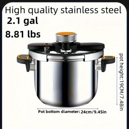 Stainless Steel Pressure Cooker And Daily Stew Pot Available in 1.32gal, 1.59gal, And 2.11gal Sizes - Features a One-Twist Lock Lid for Quick Stewing And Soup Preparation, Compatible with Both Induction And Gas Stoves, Ideal for Family Meals