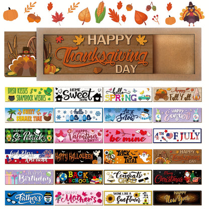 25pcs Of Interchangeable Season Sign Interchangeable Welcome Wood Sign For Table Decorative Seasonal Sign Decor With A Wooden Frame Wreaths For Fall Thanksgiving Halloween Autumn Decor