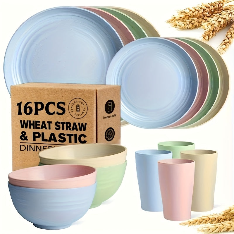 32/16pcs Dinnerware Sets Made from Wheat Straw, Including Plates And Bowls for 8 People, Featuring Black Plastic Dinnerware That Is Safe for Microwave And Dishwasher Use. This Dish Set Is Perfect for Valentine'S Day And Serves As a Durable Party Tab
