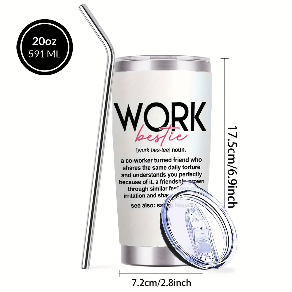 Work Bestie Design Coffee Mugs, 304 Stainless Steel Insulated Tumbler with Lid And Straw, Beverage Container & Travel Cup for Hot & Cold Drinks, 20oz Camping Drinkware, Ideal Gift for Birthday, Holiday, Parties, Thanksgiving Day, Halloween, Christmas