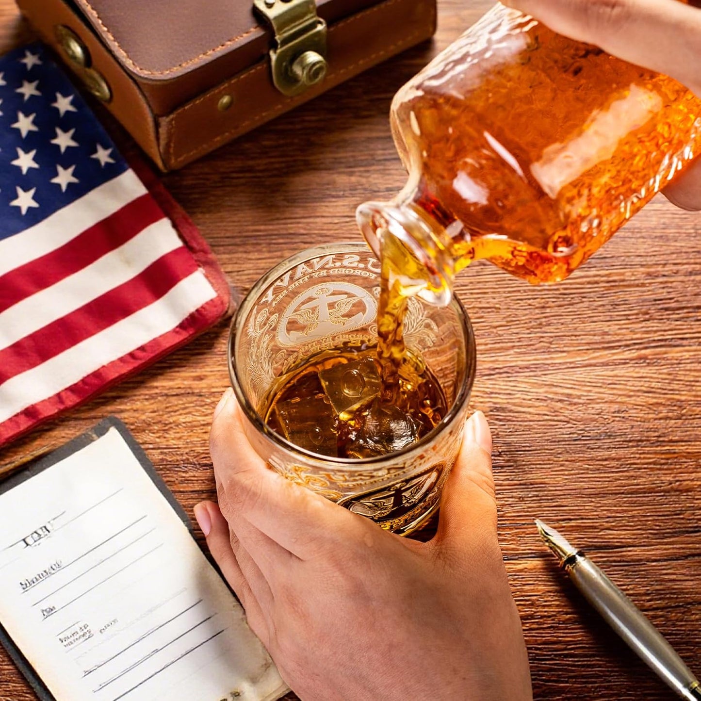 Veteran Tribute Whiskey Glass - 10oz Personalized Veteran Tribute Glass, Engraved US Navy, Patriotic Decorations Whiskey Glasses, Military Veteran Gift for Dad, Military Vet, Anniversary
