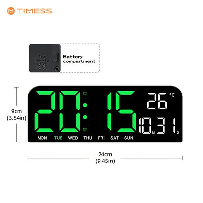 TIMESS Large Digital Alarm Wall Clock, Large LED/dual Alarm/brightness Adjustment/date/daylight Saving Time/temperature/12/24 Hour Switch, Suitable for Living Room, Bedroom, Office Decoration Gifts, Suitable for Students During The Back-to-school