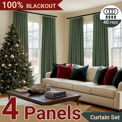 4 Panels 100% Blackout Curtains for Living Room - Faux Linen Textured Curtains 4 Panel Set- Complete Thermal Insulated Drapes for Bedroom with Clip Rings Or Rod Pocket Options for Ultimate Darkness And Energy Efficiency Home Decor