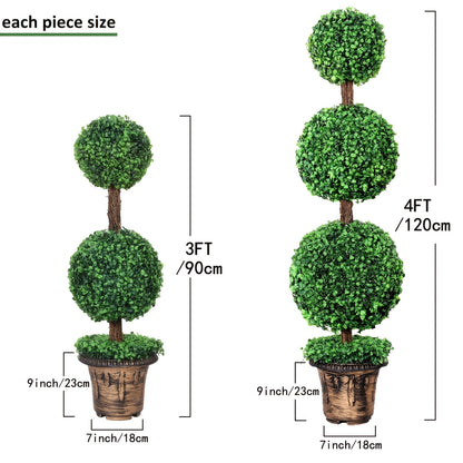 2 Pack Artificial Boxwood Topiary Tree, 3/4ft Topiary Ball Tree Potted Plants Decoration For Front Door Porch Home Living Room, Indoor/Outdoor Use