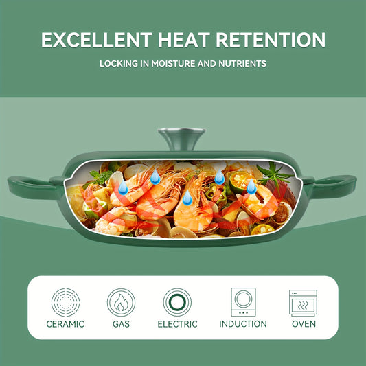 3QT Enamel Cast Iron Dutch Oven with Lid, Shallow Bottom, Double-handle Dutch Pot, for Cooking And Stewing, Suitable for All Stoves