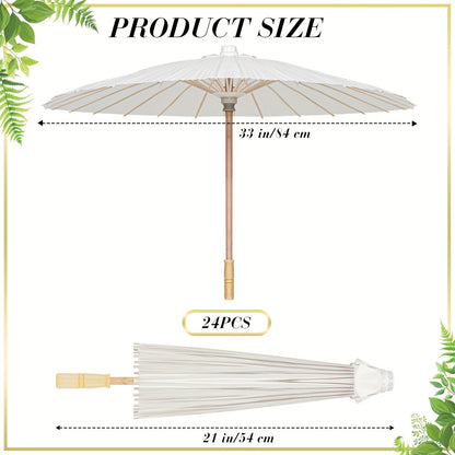 24pack 33-inch Decorative Paper Umbrellas - Photobooth Props for Party Events, Traditional Chinese and Japanese Style, with Wooden Handle and Radial Frame, for Wedding Bride Party Decorations, The Best Props for Photography