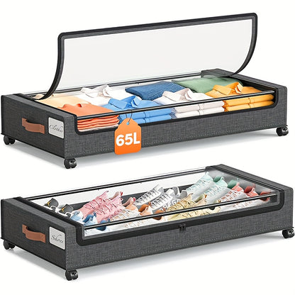 2 Pack Of Wheeled Under Bed Storage Box, Under Bed Storage Box, Under Bed Shoe Rack Organizer, Metal Drawer Under Wheel Bed For Clothes, Blankets, Shoes,, Books, Bedding, Under-Bed Storage