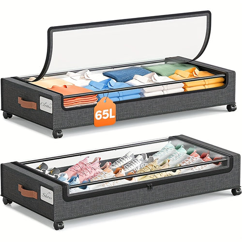2 Pack Of Wheeled Under Bed Storage Box, Under Bed Storage Box, Under Bed Shoe Rack Organizer, Metal Drawer Under Wheel Bed For Clothes, Blankets, Shoes,, Books, Bedding, Under-Bed Storage