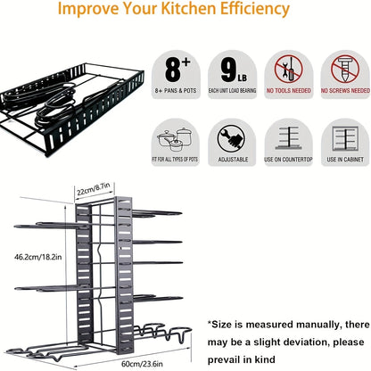 8-Tier Pot And Pan Organizer with Lid Rack, for Kitchen Cabinet Storage of Cookware And Utensils
