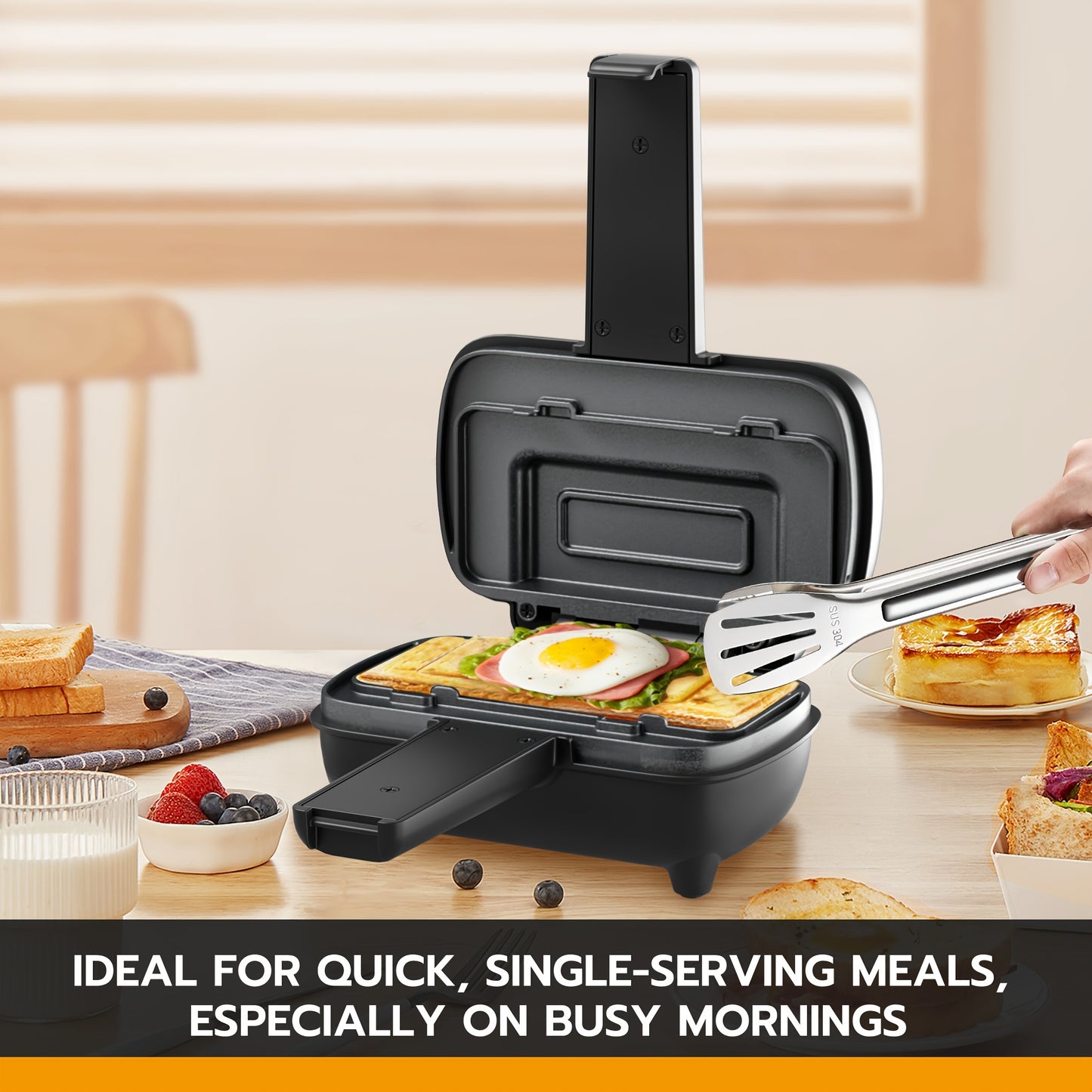 1pc Electric Sausage Grill And Sandwich Maker with Cord Storage, Perfect for Veggie Sausages, BBQ, Or Hot Dogs, Featuring A Nonstick Plate for Easy Cleaning.