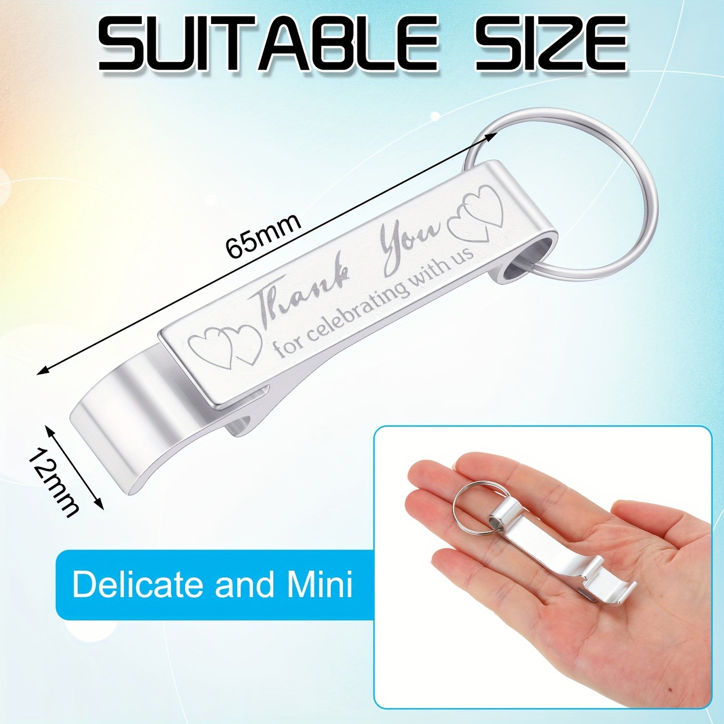Bulk Set of 100 Aluminum Bottle Opener Keychains, Perfect As Wedding Favors to Thank Guests. Engraved Gifts for Birthdays, Graduations, And Other Celebrations (Silver)