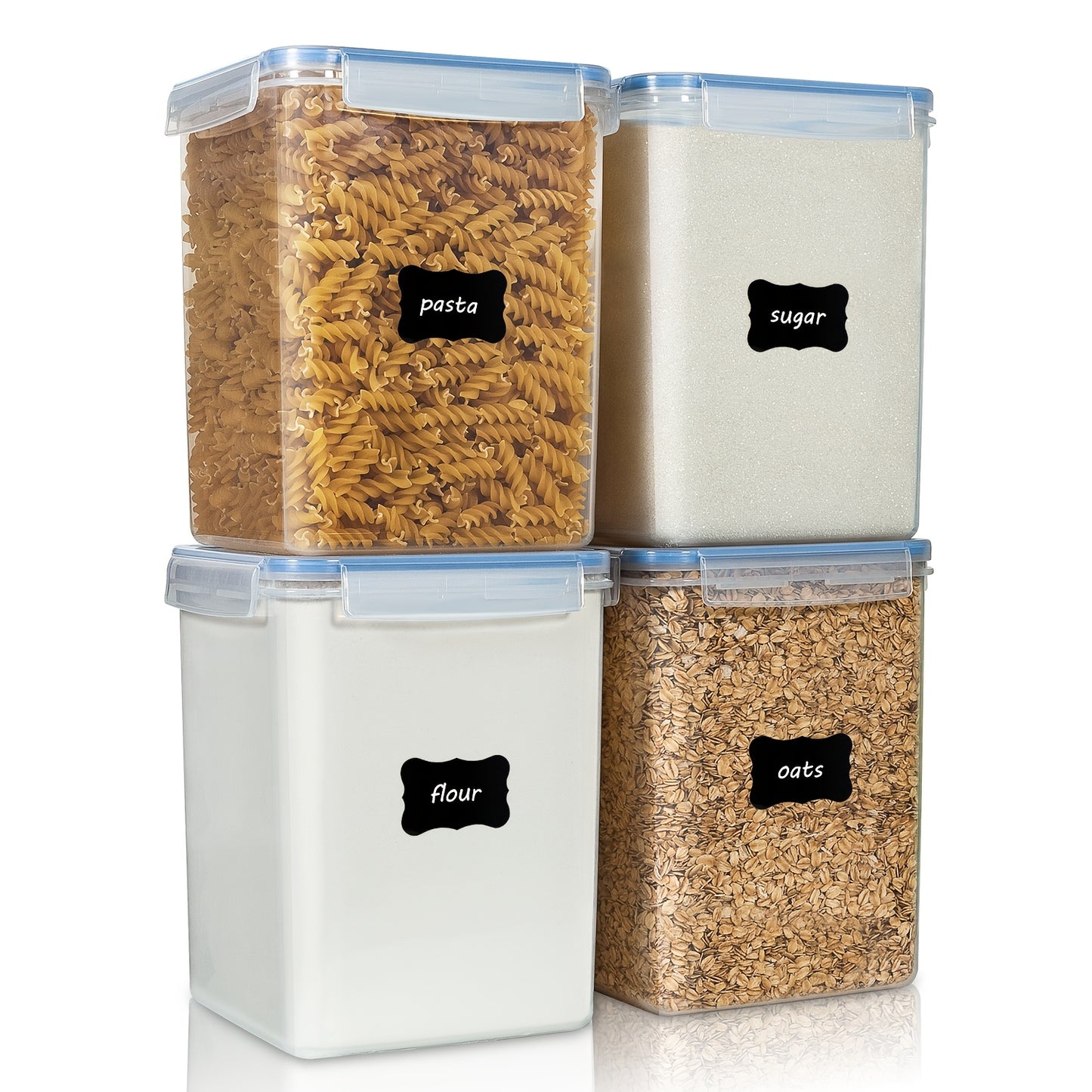 4pcs Large Food Storage Containers, BPA Free Plastic Airtight Canisters for Flour, Sugar, Baking Supplies, Rice with Lids, Black