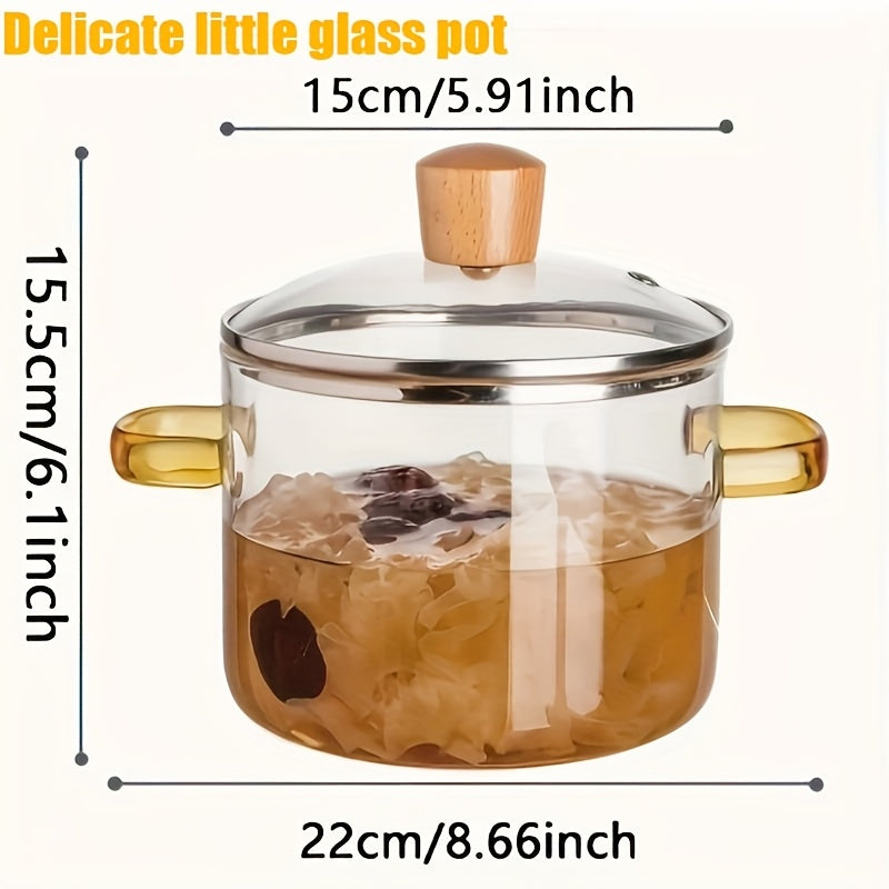 50.72oz Borosilicate Glass Cooker with Lid - Double Yellow Handles, Microwave Safe, Heat Resistant, Suitable for Soups, Milk, and Porridge