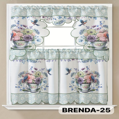3pcs Embroidery Kitchen Curtains Set Flowers Embroidery Satin Fabric Faux Lightweight Soft Easy Care Machine Washable 49 Design Styles Available Holiday Gifts for Family Local Warehouse All Season Use Summer