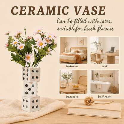 Handmade Ceramic Dice Vase - Unique Decor for Dried Flowers, Rose, Pampas Grass - Stunning Design for Any Modern Space - Perfect Gift for Inspiring Smiles