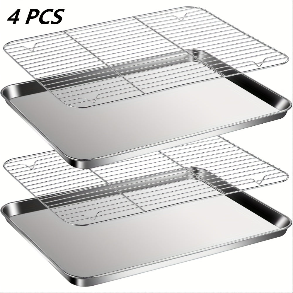 LOLLICY Stainless Steel Baking Sheet & Rack Set (2/3/4/6/8pcs Options) 18x13in Pans & 16.73x12.2in Racks, Rust-Free, Heavy-Duty & Dishwasher Safe, Ideal for Holiday Cookie Baking (Christmas) & Daily Cooling/Grilling