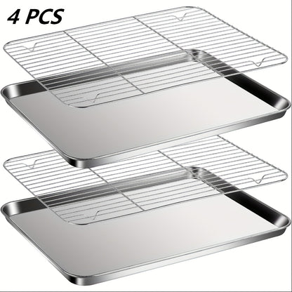 LOLLICY Stainless Steel Baking Sheet & Rack Set (2/3/4/6/8pcs Options) 18x13in Pans & 16.73x12.2in Racks, Rust-Free, Heavy-Duty & Dishwasher Safe, Ideal for Holiday Cookie Baking (Christmas) & Daily Cooling/Grilling