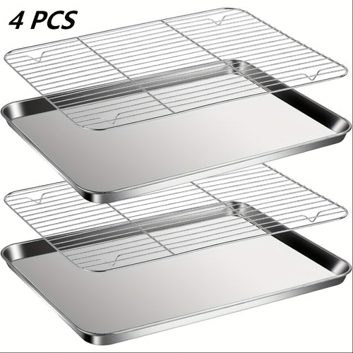 LOLLICY Stainless Steel Baking Sheet & Rack Set (2/3/4/6/8pcs Options) 18x13in Pans & 16.73x12.2in Racks, Rust-Free, Heavy-Duty & Dishwasher Safe, Ideal for Holiday Cookie Baking (Christmas) & Daily Cooling/Grilling