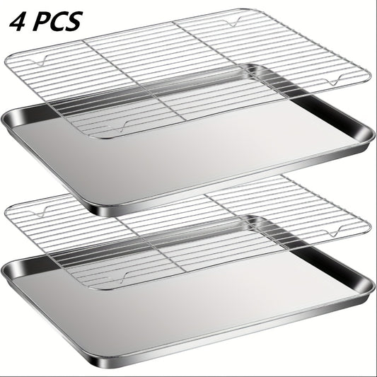 Baking Sheet and Rack Set Stainless Steel Half Sheet Pan with Cooling Rack Heavy Duty Rust Free Dishwasher Safe for Cookie Baking Roasting Grilling 2 3 4 Pan Options