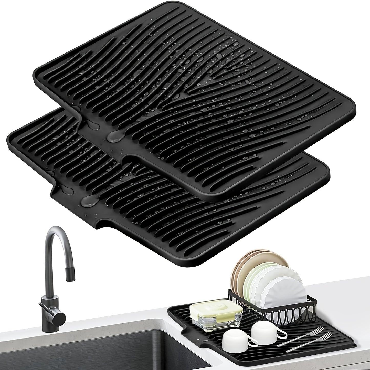 High Quality Kitchen Utensil Drying Pad And Drain Pad, Utensil Insulation Pad, Dishwashing Dish Drain Pad, Slope Design Drainage, Bathroom Cosmetics Drying Pad, High-grade Silicone Material, Easy Storage For Kitchen Essentials, Large Size 34.5*19in