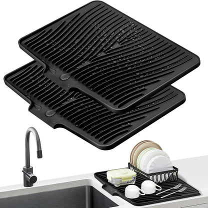 High Quality Kitchen Utensil Drying Pad And Drain Pad, Utensil Insulation Pad, Dishwashing Dish Drain Pad, Slope Design Drainage, Bathroom Cosmetics Drying Pad, High-grade Silicone Material, Easy Storage For Kitchen Essentials, Large Size 34.5*19in