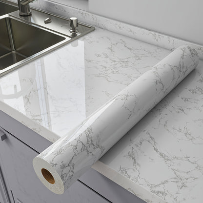 1Roll Peel And Stick Glossy Marble Pattern Wallpaper - Waterproof, Oil-Resistant, Wall And Table Self-Adhesive Stickers - Easy to Install And Home Decor for Kitchen Backsplash, Kitchen Countertop
