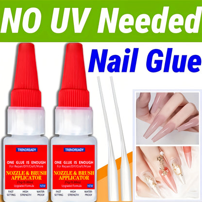 Nail Glue Salon Grade Super Glue 2-Pack – Heavy Duty Clear Adhesive for Artificial Nails, Multi-Surface Repairs, Waterproof with Dropper & Brush, Non-Yellowing