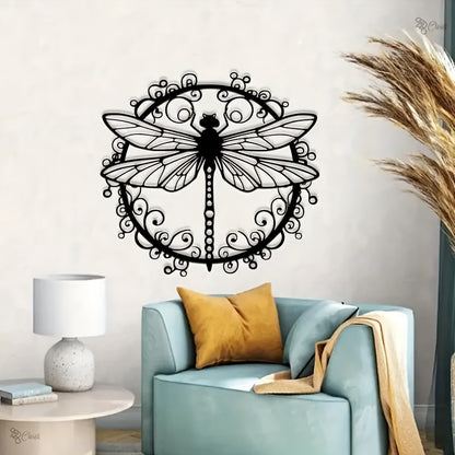 Metal Dragonfly Wall Art – Black Iron Dragonfly Wall Decor, Intricate Animal Print Design, Indoor Outdoor Wall Mounted Sculpture for Living Room Garden Office, Housewarming Wedding Gift